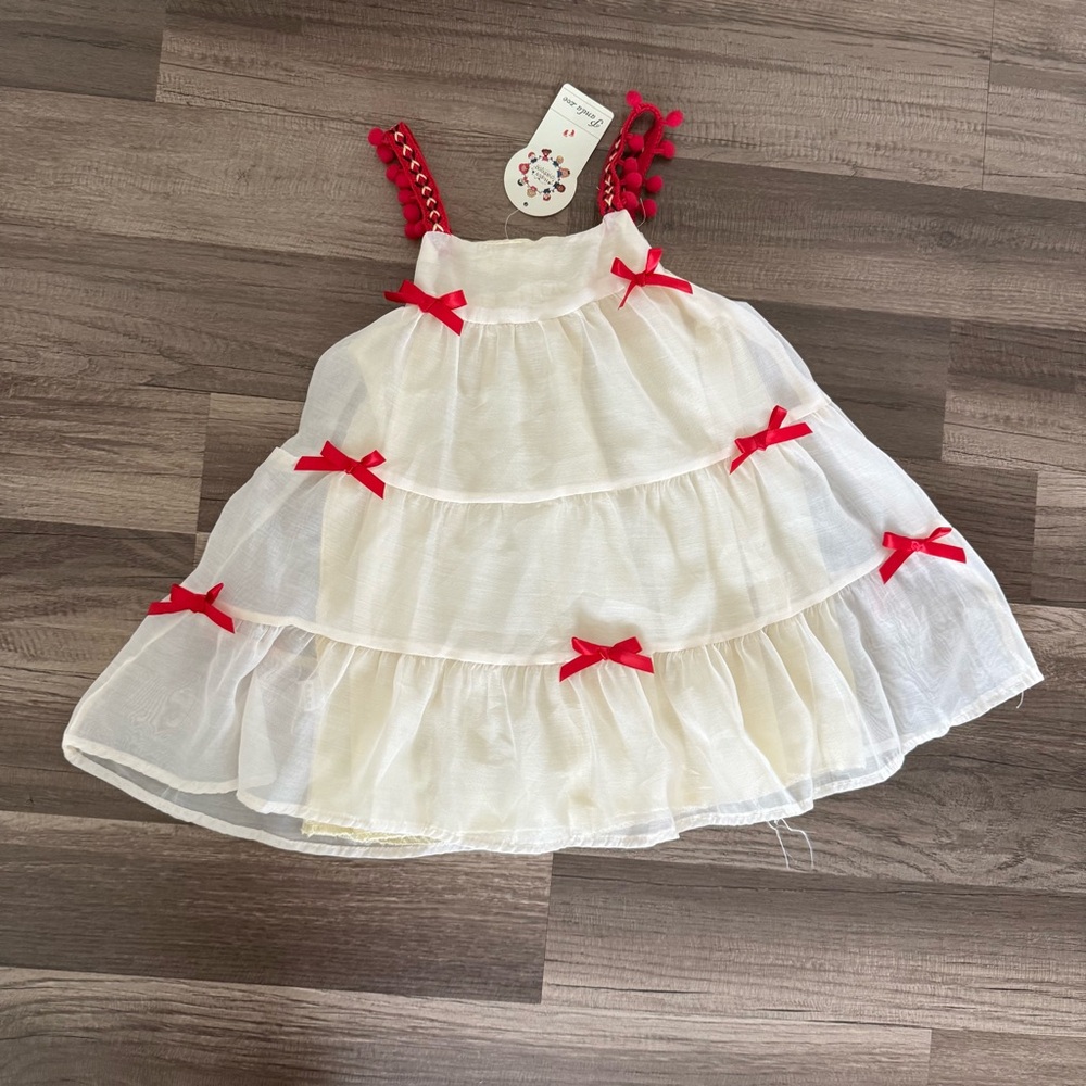 Adorable Cream and Red Kids Dress - Picture 5 of 11
